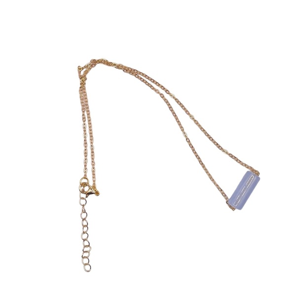 Gold and Light Blue Stone Column Necklace - Picture 4 of 6